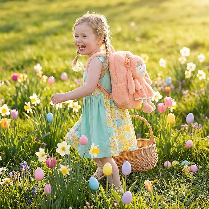 Gloveleya Back to School Gifts for Girls Toddler Backpack Plush Bag with Detachable Orange Rabbit 11 Inches Gift for Baby Girl Aged 2+