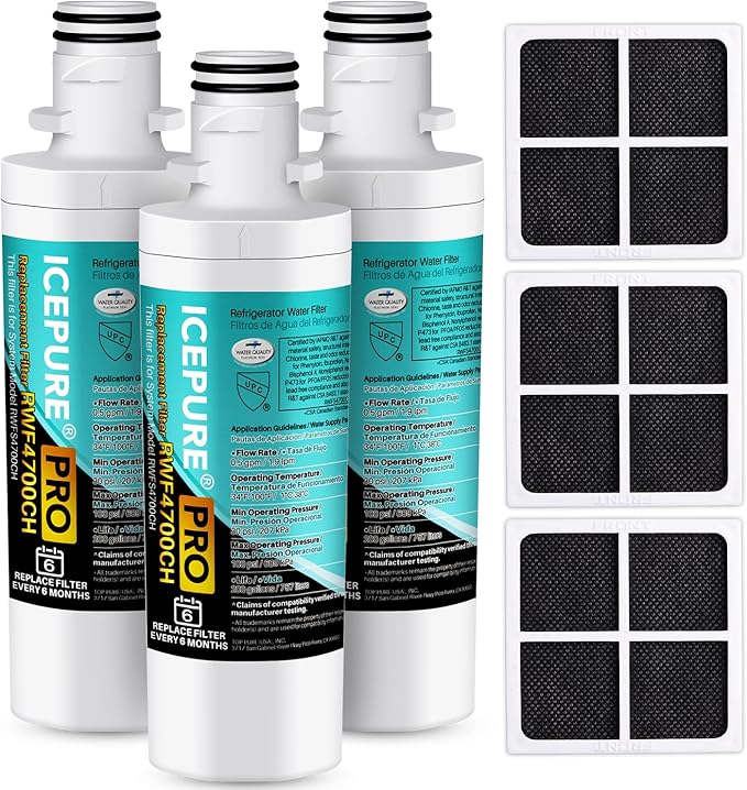 ICEPURE PRO ADQ74793501 NSF/ANSI 401 Certified Replacement LT1000P, Kenmore Elite 9980, ADQ747935 LT1000PC MDJ64844601 ADQ74793502 LFXS26973S Refrigerator Water and LT120F Air Filter, 3 PACK