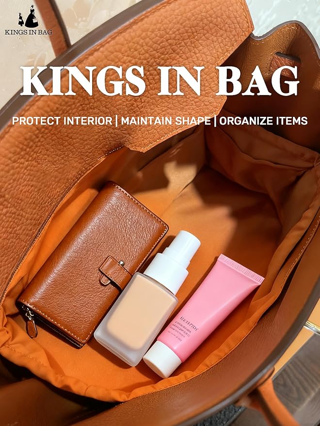 Purse Organizer Insert for Birkin 30, Lightweight & Soft Satin Organizer Insert with Pockets for Woman Bags, Ideal for Travel, Shopping, and Daily Use, Multicolor Options(Orange, BK30 Sellier)