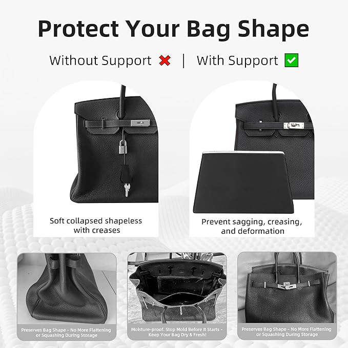 DGAZ Purse Pillow Shaper Insert,Luxury Handbag Tote Shapers, Memory Foam- Fits Birkin 20/25/30/35/40/45/50 Bag(Black,BK20)