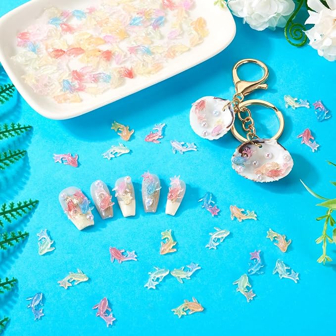 200 Pcs Glow in The Dark Goldfish Flatback Cabochons Multicolored Resin Nail Charms Luminous Goldfish Model Figurines for Crafts Fairy Garden Micro Landscape Scrapbooking Decor