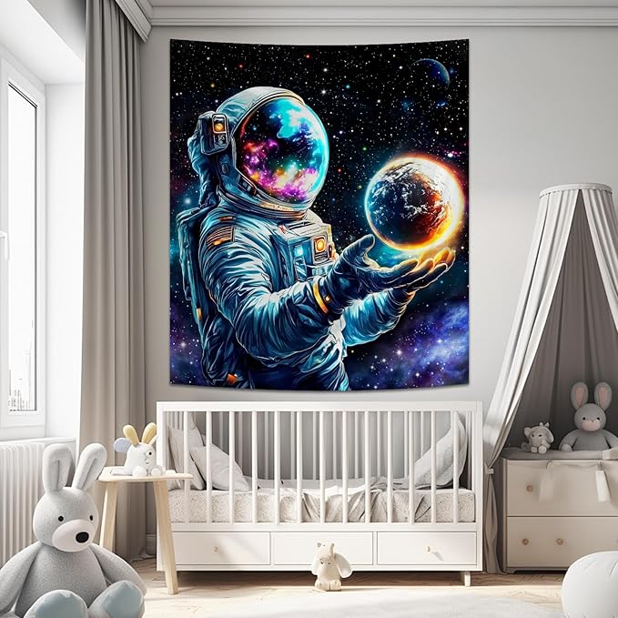Apdidl Space Galaxy Poster Decor Tapestry for Bedroom, Astronaut Cool Planet Wall Hanging, Fantasy Outer Space Wall Tapestries Men, Funny Art Poster Aesthetic for Boys Guys Gamer Living Room 51" X 60"