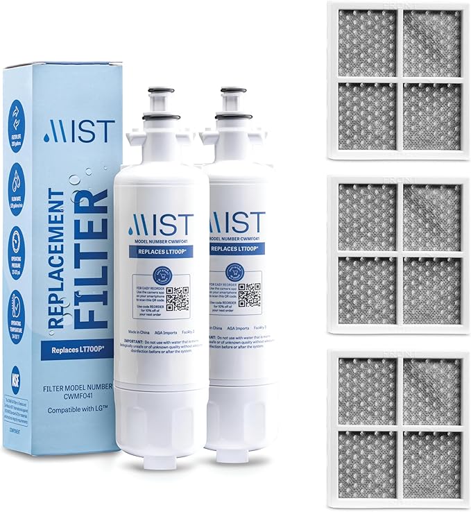 Mist Fresh LT120F Refrigerator Air Filter Replacement and LT700P Water Filter Replacement for LG, ADQ36006101, Kenmore Elite 9690, 46-9690, 469690, RFC 1200A, FML-3, (2 & 3 Pack bundle)