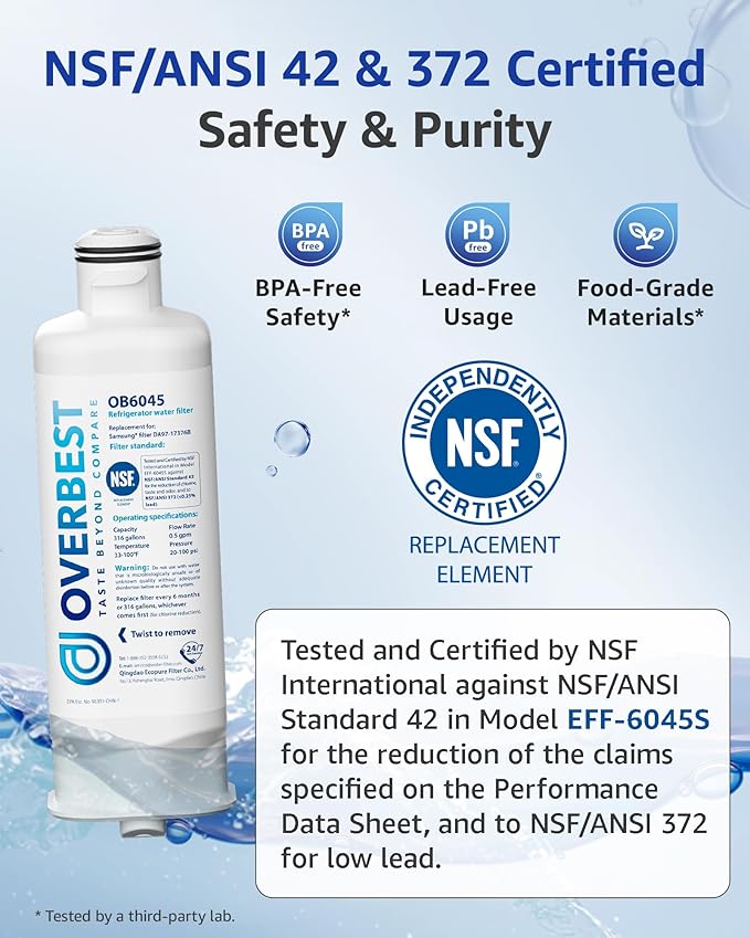 Overbest DA97-17376B Refrigerator Water Filter, Replacement for Samsung® HAF-QIN/EXP, HAF-QIN, DA97-08006C, RF28R7201SR, RF28R7351SG, RF23M8070SR, RF23M8090SG, OB6045, 3 Pack