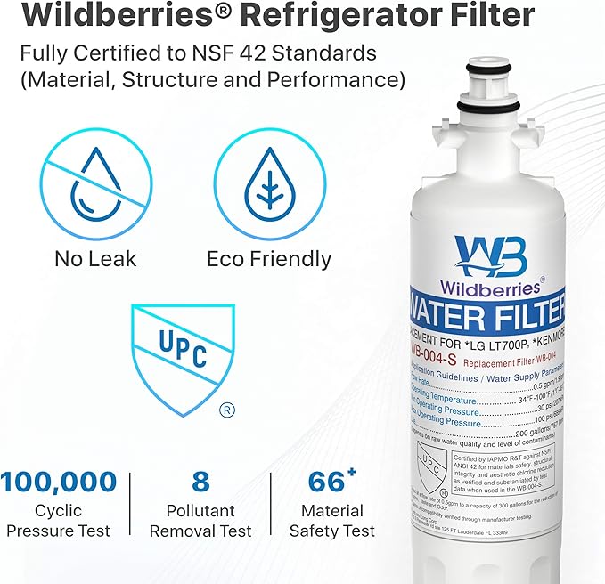 Wildberries ADQ36006101 Replacement for LG® LT700P®, LFXS30766S, LFDS22520S, LFX28968ST, LFXS24623S, LFXS29766S Refrigerator Water Filter, Kenmore® 9690, 469690, ADQ36006102, LT120F®, RWF1200A, 1 PACK