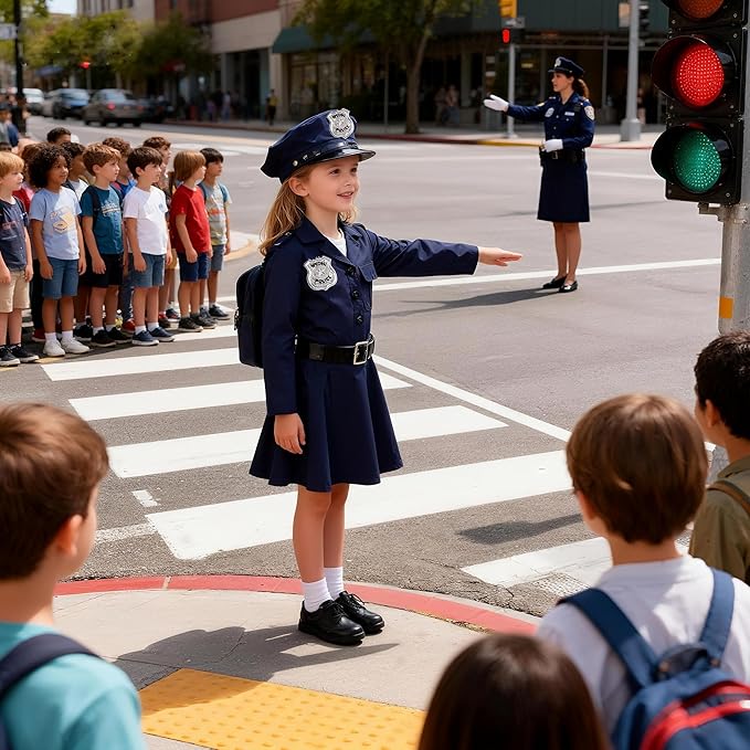 Girls Police Officer Costume Kids Cop Uniform Toddler Policeman Outfit, Police Dress Up Halloween Birthday Gifts