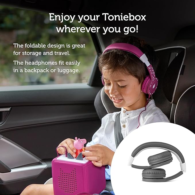 Tonies Foldable Wired Headphones for Kids - Comfortably Designed to fit On-Ear - Works with Toniebox 1 and All 3.5mm Devices - Gray