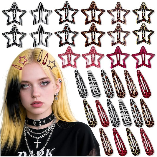 32Pcs Star Hair Clips Y2k Hair Clips Goth Leopard Metal Hair Clip for Thin Thick Curly Long Short Hair Bulk Cute Hair Barrettes Kawaii Snap Hair Pins Y2k Hair Accessories for Women Girls Styling Tools