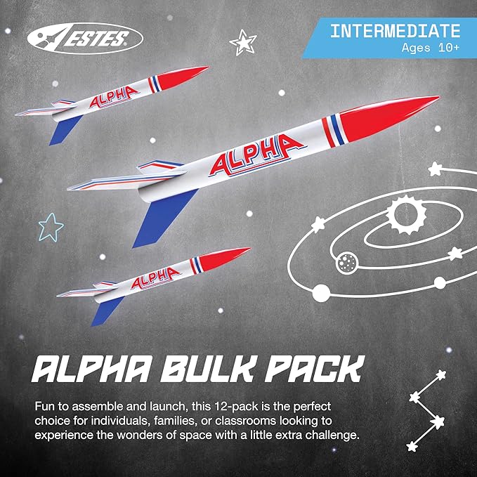 Estes 1756 Bulk Pack of 12 Alpha Rocket-Building Kits, Intermediate Flying-Rocket Model Kits for Ages 10+