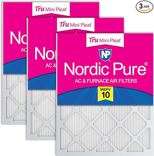 Nordic Pure 16x25x1 (Actual Size: 15 1/2 x 24 1/2 x 3/4) Tru Mini Pleat MERV 10 AC Furnace Air Filters – 2.5X More Media for Longer-Lasting, High-Efficiency Filtration - 3 Pack
