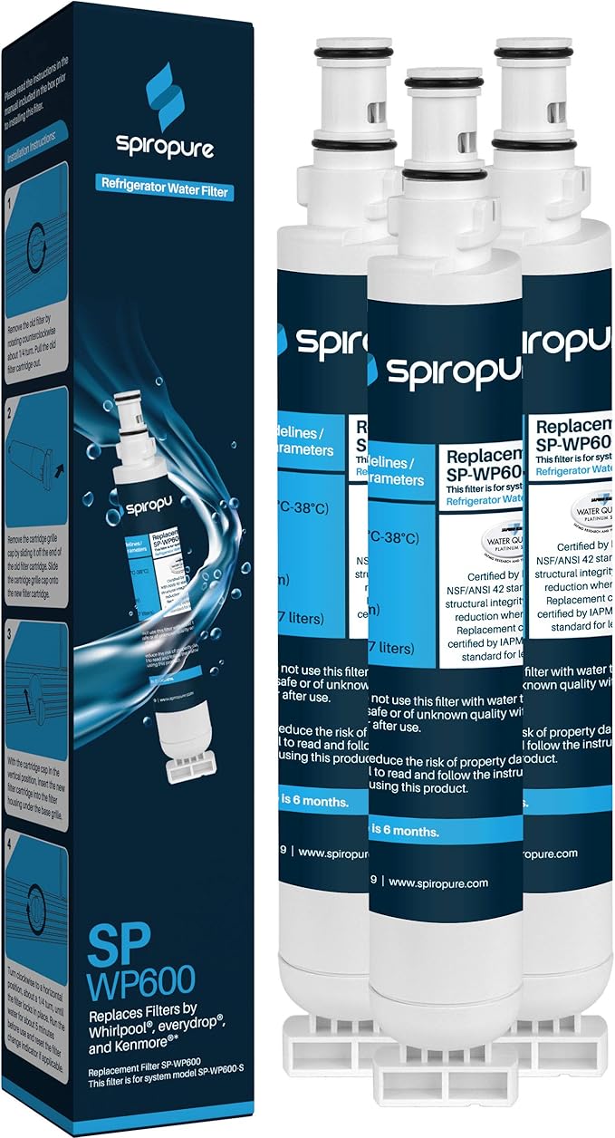 SpiroPure SP-WP600 NSF Certified Refrigerator Water Filter Replacement for 9915, 4396701, EDR6D1, Filter 6, 4396702, 842802 (3 Pack)