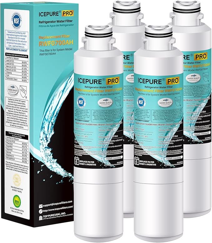 ICEPURE PRO DA29-00020B NSF401&473&53 Samsung Refrigerator Water Filter, Replacement for DA29-00020B-1, DA29-00020A/B, HAF-CIN/EXP, RF25HMEDBSR, RF28HMEDBSR, RS25J500DSR, More Models, 4PACK