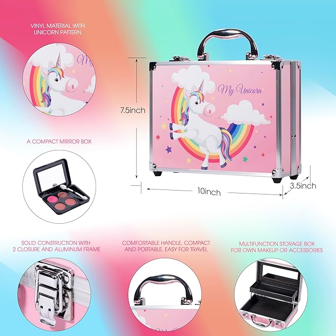 Hot Sugar Makeup Kit for Girls, Makeup Set with Reusable Train Case Includes Eyeshadow Palette, Blush, Lipstick, Lip Pencil, Eye Pencil