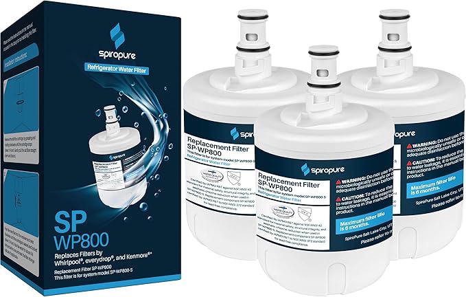 SpiroPure SP-WP800 NSF Certified Refrigerator Water Filter Replacement for 8171413, NLCS200, 9002, EDR8D1, NL200, 46-9002, 8171787, 8171414, 2204326, 2206048 (3 Pack)