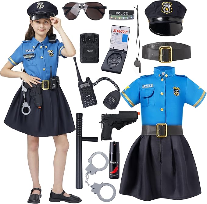 Spooktacular Creations Halloween Police Officer Costume for Girls, Blue Girl Police costume for Kids Dress Up Parties