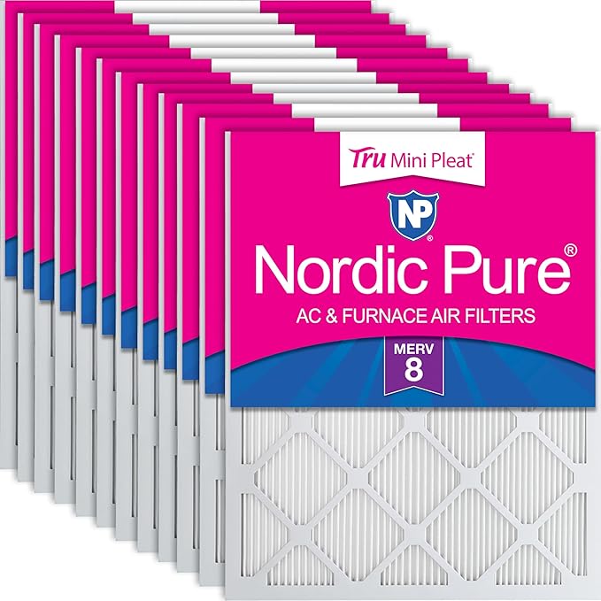Nordic Pure 16x25x1 (Actual Size: 15 1/2 x 24 1/2 x 3/4) Tru Mini Pleat MERV 8 AC Furnace Air Filters - 2.5X More Media for Longer-Lasting, High-Efficiency Filtration - 12 Pack