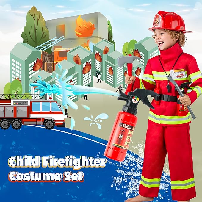 Seawhisper Toddler Fireman Costume Firefighter Costume Kids Halloween Outfit Boys Girls 2T-6