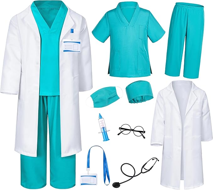 Doctor Costume for Kids Scrubs Pants with Accessories Set Children Party Cosplay 3-12 Years