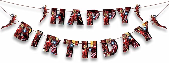 Irn Man Happy Birthday Banner – Action Hero Armor Theme Birthday Decoration Banner for Indoor Party Setup, Wall Hanging Display, Dessert Table Background, Photo Booth Backdrop.
