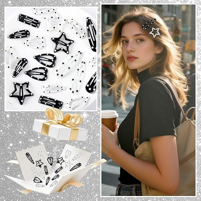 20PCS Star Hair Clips Y2k Hair Accessories for Women Black White Polka Dot Cute Hair Pins for Girls Star Barrettes Non Slip Kawaii Snap Hair Clips Small for Styling Festival Accessories