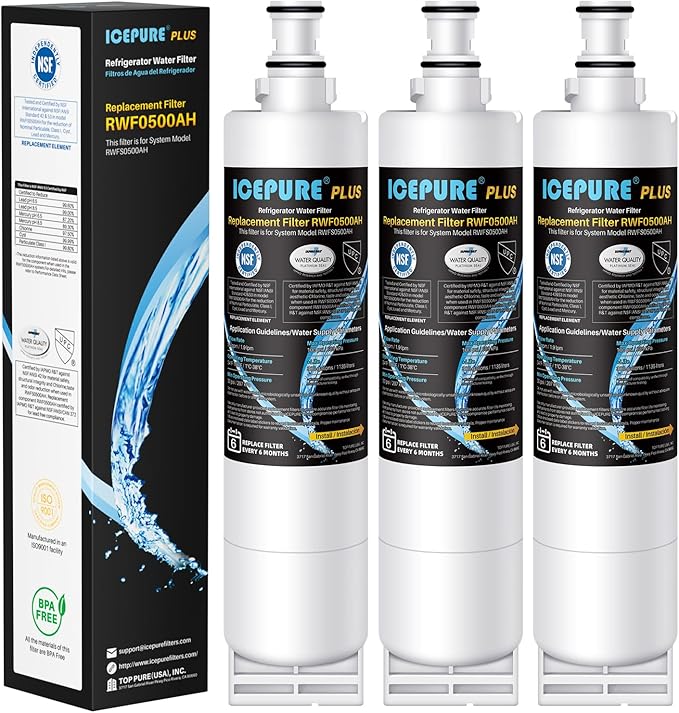 ICEPURE PLUS NSF53&42 Refrigerator Water Filter Replacement for Whirlpool 4396508 4396510, Everydrop EDR5RXD1, Filter 5, 4392857, WF285 PNL240V 4396918 9010 WF-NL300 WF-L500 RWF0500A RWF0500AH 3PACK