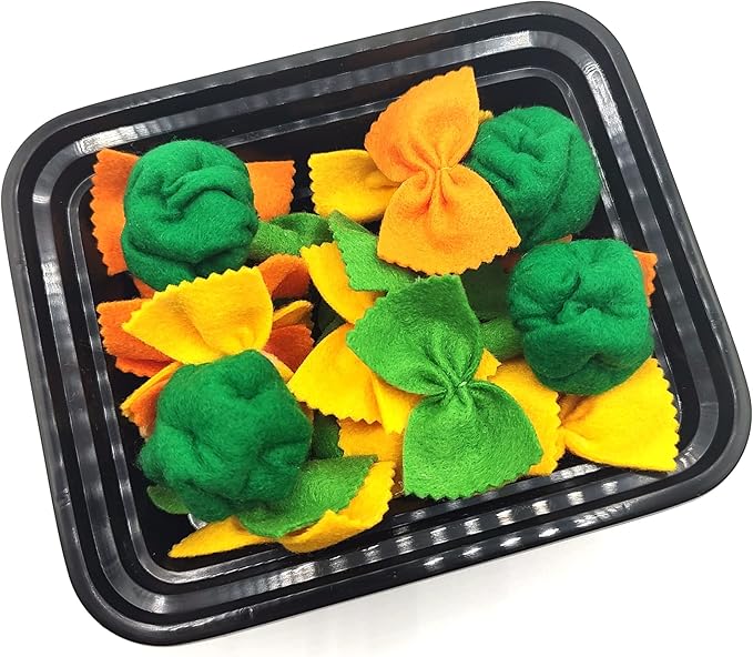 Pasta with broccoli, farfalle, bow tie pasta, felt play food for kids kitchen, pretend play for kids (tri-colors, set 4 (farfalle, broccoli))