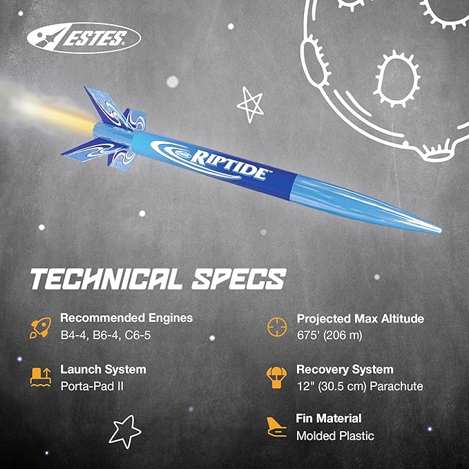 Estes 1403 Riptide Rocket-Building Kit, Beginner Flying-Rocket Model Kit for Ages 10+, Includes Launch Pad and Controller