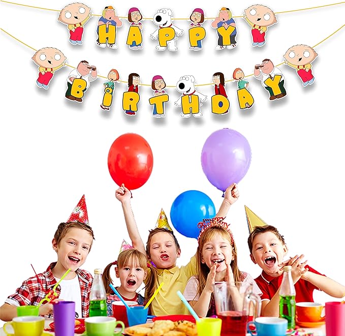 Stewie Grifin Happy Birthday Banner – Animated Character Theme Birthday Decoration Banner for Indoor Party Setup, Wall Hanging Display, Dessert Table Background, Photo Booth Backdrop.