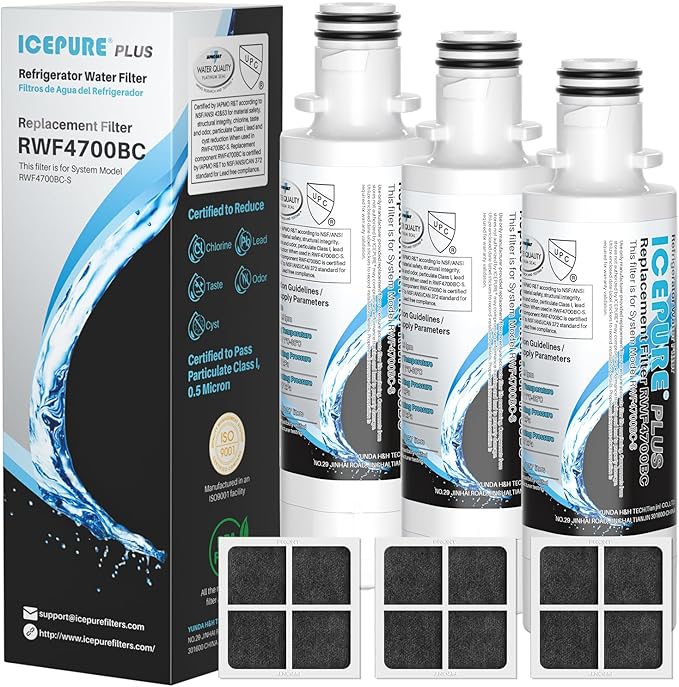 ICEPURE PLUS ADQ747935 LT1000PC NSF/ANSI 53&42 Certified Refrigerator Water Filter, Remove Lead, Replacement for LG LT1000P/PC/PCS, LMXS28626S,MDJ64844601,ADQ74793501,9980 and LT120F Air Filter 3Combo