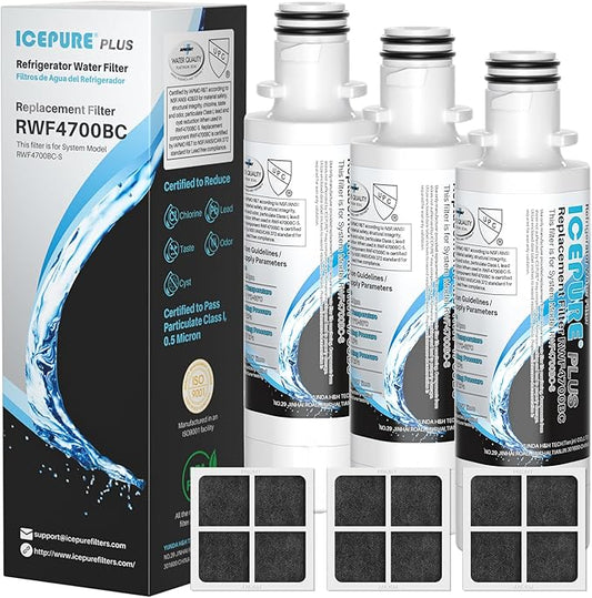 ICEPURE PLUS ADQ747935 LT1000PC NSF/ANSI 53&42 Certified Refrigerator Water Filter, Remove Lead, Replacement for LG LT1000P/PC/PCS, LMXS28626S,MDJ64844601,ADQ74793501,9980 and LT120F Air Filter 3Combo