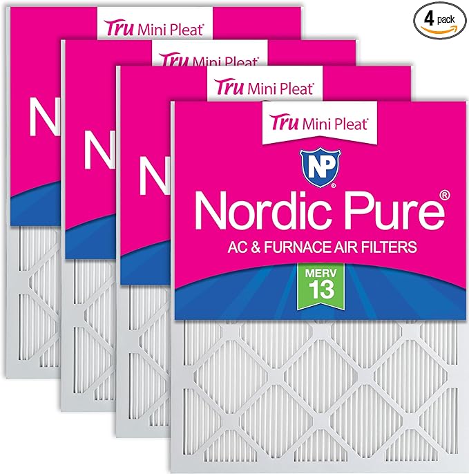 Nordic Pure 16x25x1 (Actual Size: 15 1/2 x 24 1/2 x 3/4) Tru Mini Pleat MERV 13 AC Furnace Air Filters – 2.5X More Media for Longer-Lasting, High-Efficiency Filtration - 4 Pack
