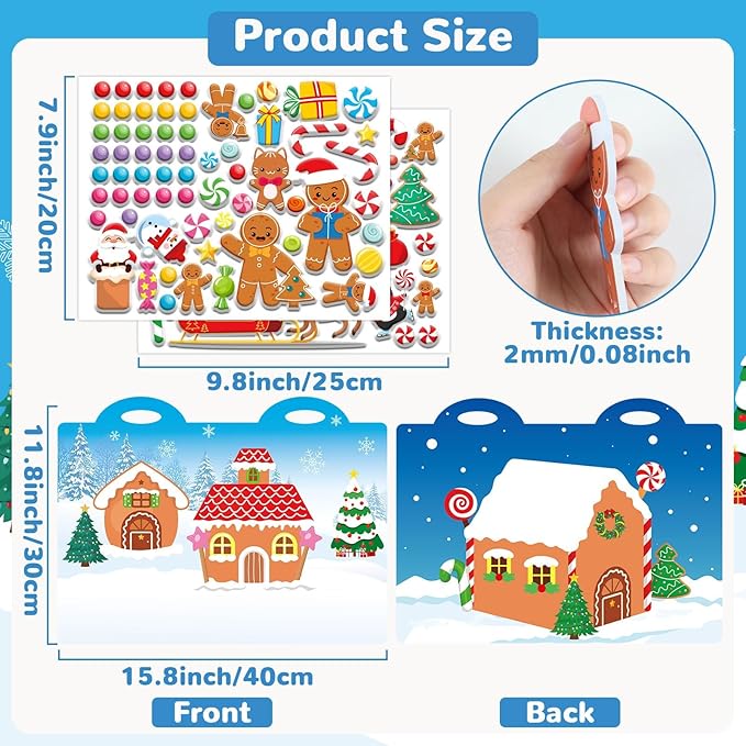 100 Christmas Gingerbread House 3D Puffy Sticker Activity Book for Reusable Christmas Stickers Gingerbread House Xmas Craft Winter Holiday Window Decals Gifts Supplies Favor