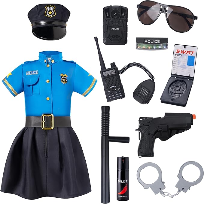 Spooktacular Creations Halloween Police Officer Costume for Girls, Blue Girl Police costume for Kids Dress Up Parties