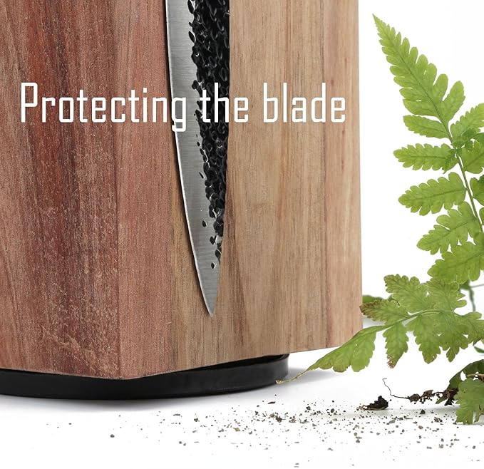 Resafy Magnetic Knife Wooden Block 360 Rotatable Knife Holder Rack Magnetic Stands with Strong Enhanced Magnets Kinves Strip, Modern Style
