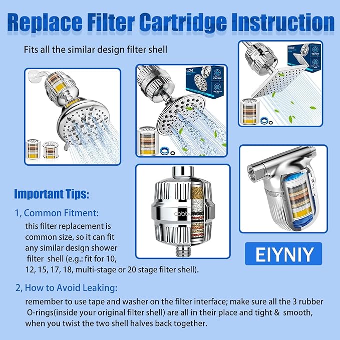 Universal Shower Filter Replacement Cartridge | Clinically Tested to Remove Chlorine, Heavy Metals & Balance pH | for Healthier Skin, Hair & Nails | Fits Most 15/20-Stage Housings | 2-Pack