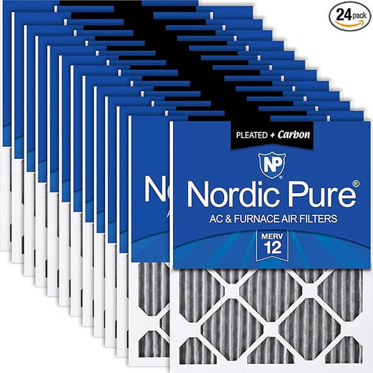 Nordic Pure 16x25x1 (Actual Size: 15 1/2 x 24 1/2 x 3/4) Furnace Air Filters MERV 12 Pleated Plus Carbon 24 Pack