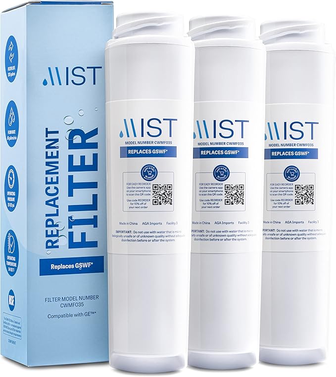 Mist GSWF Water Filter Replacement for GE, Refrigerator Water Filter compatible with GSWF Smart Water, GSWFDS, 100749-C, 100810/A, 238C2334P001, Kenmore 46-9914 (3 pack)