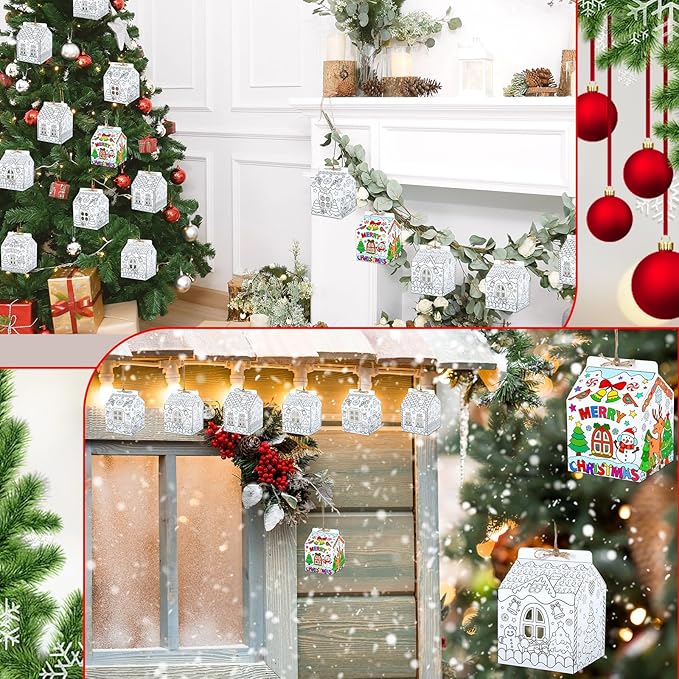 24 Set Gingerbread Paper Coloring Houses DIY Craft Color Your Own Cardboard House Personalize a Cardboard House Christmas Holiday Party Favor Gifts for Classroom Home 5.31x4.33x4.33In (White)