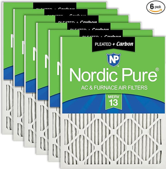 Nordic Pure 16x25x1 (Actual Size: 15 1/2 x 24 1/2 x 3/4) Pleated Air Filters MERV 13 Plus Carbon 6 Pack