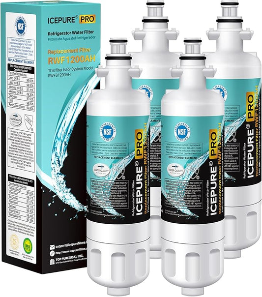 ICEPURE PRO ADQ36006101 NSF/ANSI 401 Certified Replacement for LG LT700P Kenmore Elite 46-9690 ADQ36006102 HDX FML-3 LFX28968S LFXS29626S RWF1200A Refrigerator Water Filter,4 PACK