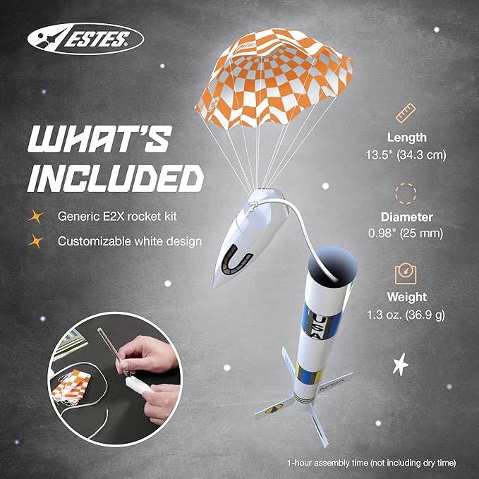 Estes 2008 Generic E2X Rocket-Building Kit, Beginner Customizable Flying-Rocket-Model Kit for Ages 10+