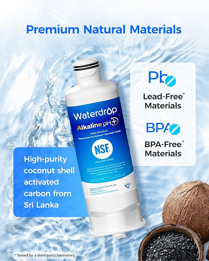 Waterdrop Alkaline DA97-17376B Refrigerator Water Filter, Enhances pH, Replacement for Samsung® HAF-QIN/EXP, DA97-08006C, RF28R7201SR, RF28R7351SG, WD-F45-AL, 3 Filters