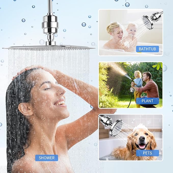 20-Stage Shower Filter-Shower Head Filter for Hard Water, with 5 Replaceable Cartridges, High Output Shower Water Filter for Removing Chlorine and fluoride, Polished Chrome