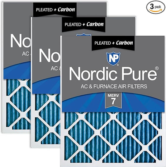 Nordic Pure 16x25x1 (Actual Size: 15 1/2 x 24 1/2 x 3/4) Pleated Air Filters MERV 7 Plus Carbon 3 Pack