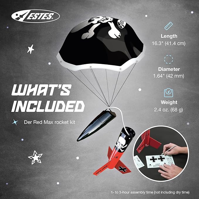 Estes 0651 Der Red Max Rocket-Building Kit, Intermediate Flying-Rocket-Model Kit for Ages 10+