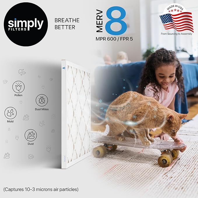 Simply 17x25x1 Air Filter, Merv 8, 4 Pack, For Home AC Furnace & HVAC (Actual Size: 16.75"x24.75"x0.75") DUST, Pet, & Allergy Control