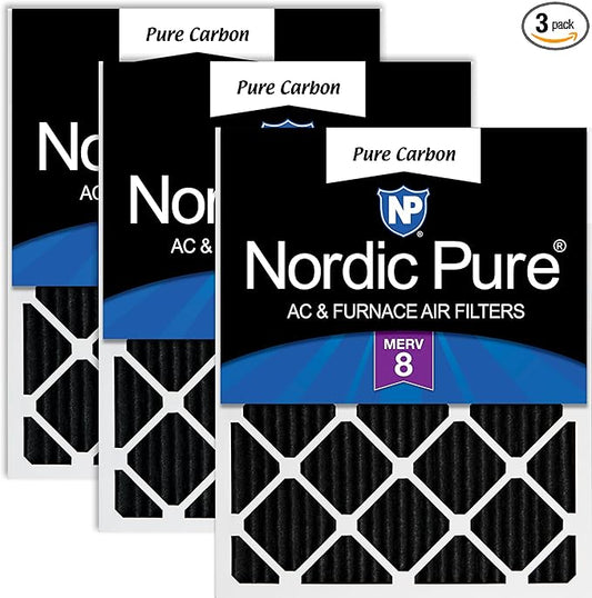 Nordic Pure 16x25x1 (Actual Size: 15 1/2 x 24 1/2 x 3/4) Pure Carbon Pleated Odor Reduction Furnace Air Filters 3 Pack