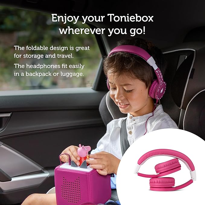 Tonies Foldable Wired Headphones for Kids - Comfortably Designed to fit On-Ear - Works with Toniebox 1 and All 3.5mm Devices - Pink