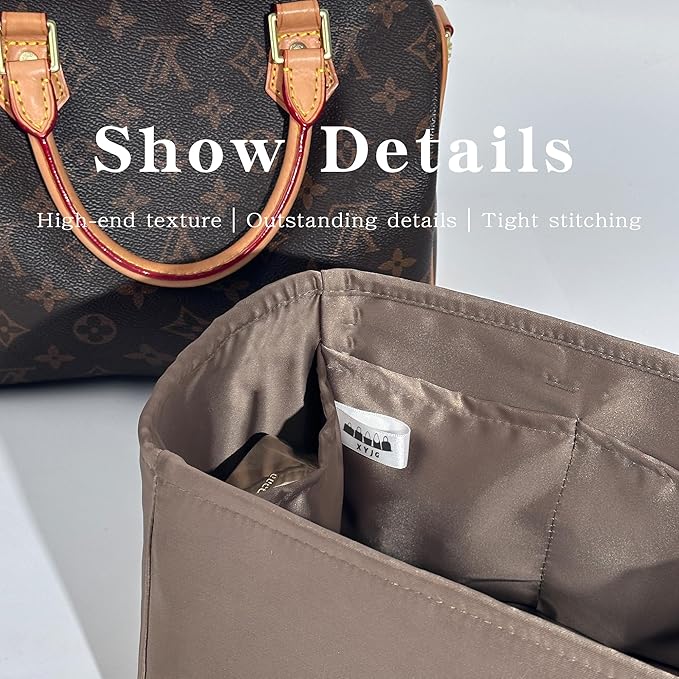 Purse Handbag Silky Organizer Insert Keep Bag Shape Fits LV Speedy 16/20/25/30/35/45 bags, Luxury Handbag Tote Lightweight Sturdy(Etoupe grey, Speedy 20)