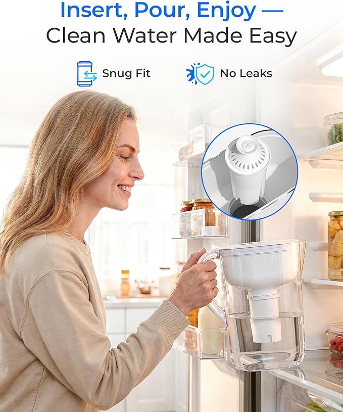 Waterdrop Replacement for Brita® Filters, Pitchers, Dispensers, NSF Certified Pitcher Water Filter, Brita® Classic OB03, Mavea® 107007, 35557, and More, 6 Month Supply, Pack of 3